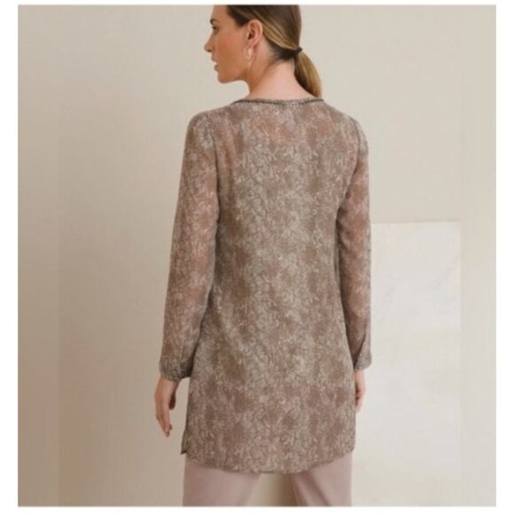 Chicos 3 Sheer Snake Print V-Neck Tunic Top Beaded Embellishments Womens Size XL - Picture 5 of 6